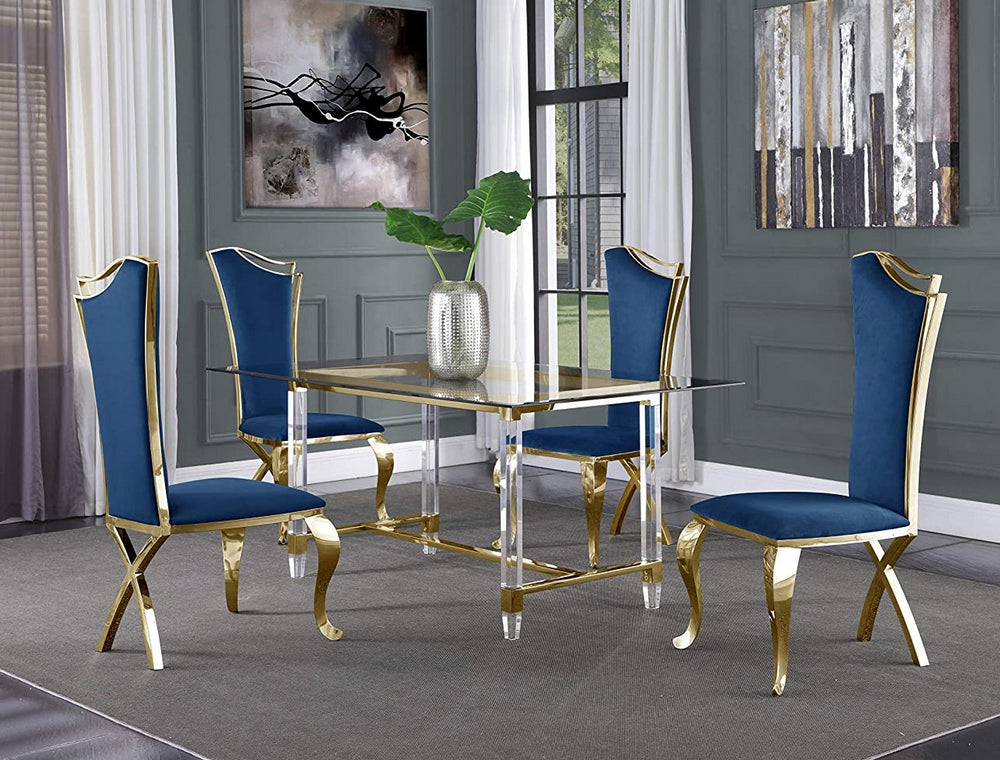 Aenor 5Pc Navy Blue Velvet Dining Table Set Aetna Stores