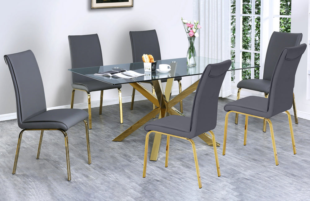 Beverley 7Pc Black/Gold Dining Table Set Aetna Stores