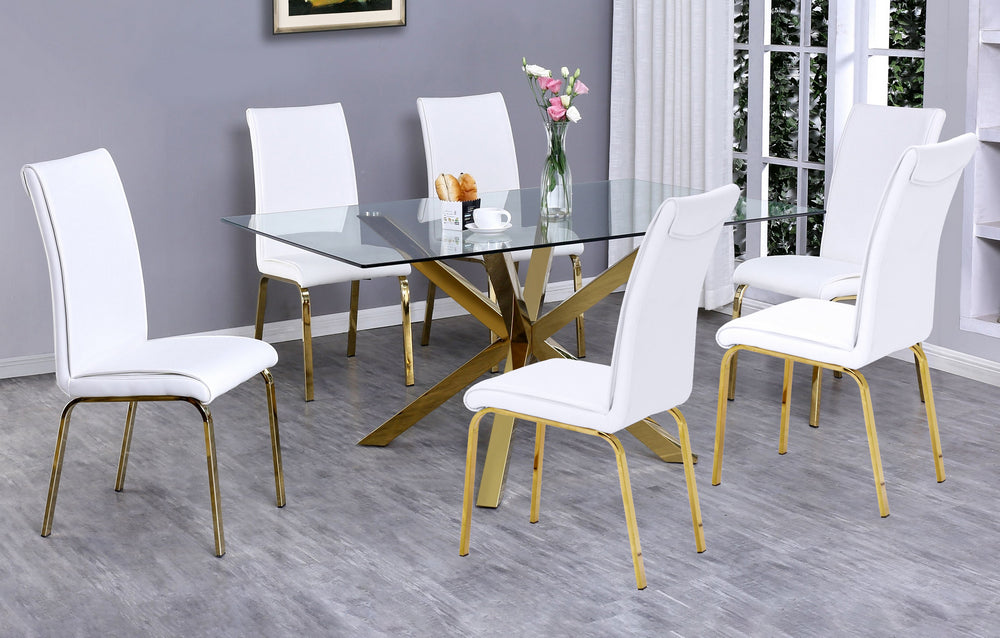 Beverley 7Pc White/Gold Dining Table Set Aetna Stores