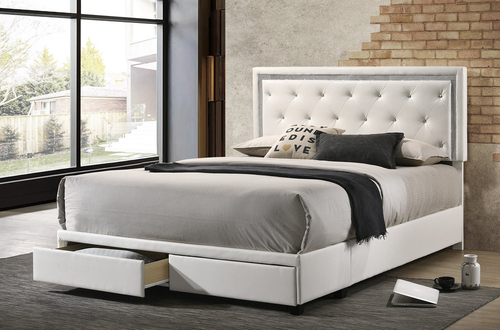 Ebba White Faux Leather Queen Bed Aetna Stores