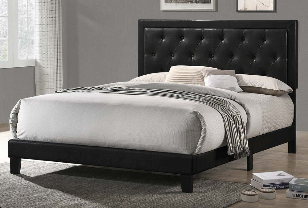 Eliana Black Faux Leather Queen Bed Aetna Stores