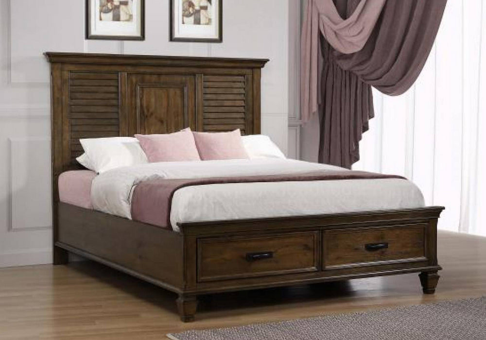 Franco Burnished Oak Wood King Storage Bed Aetna Stores