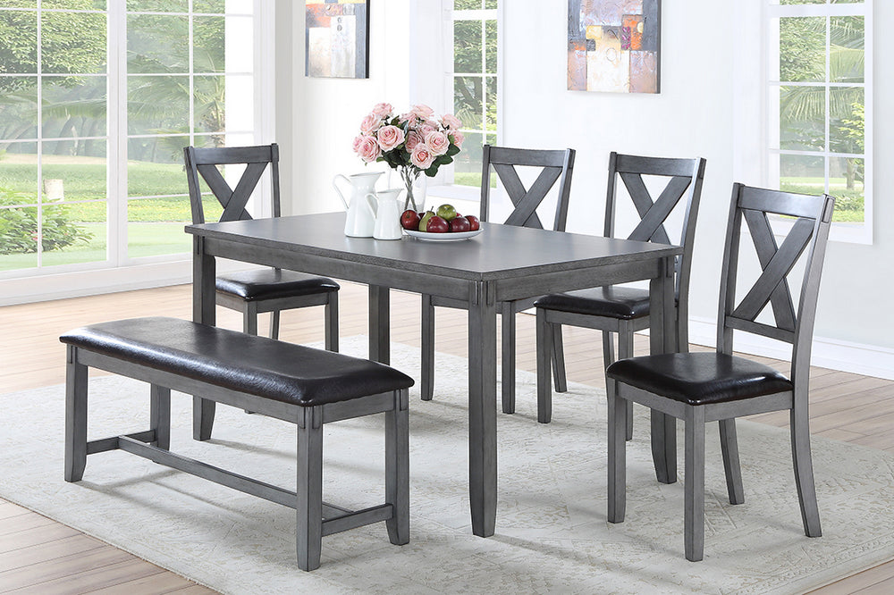 Ghyslaine 6Pc Grey Wood/Faux Leather Dining Table Set Aetna Stores
