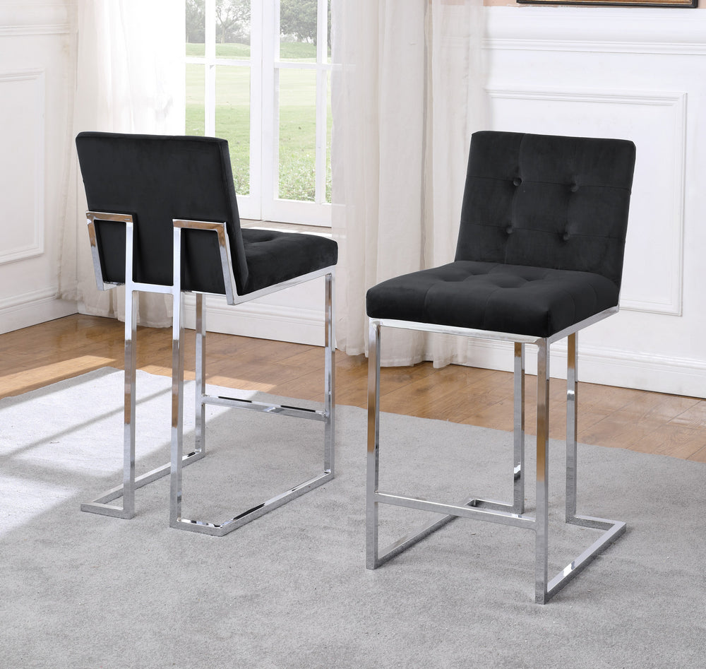 Gloria 2 Black Velvetsilver Metal Counter Height Chairs Aetna Stores 8583