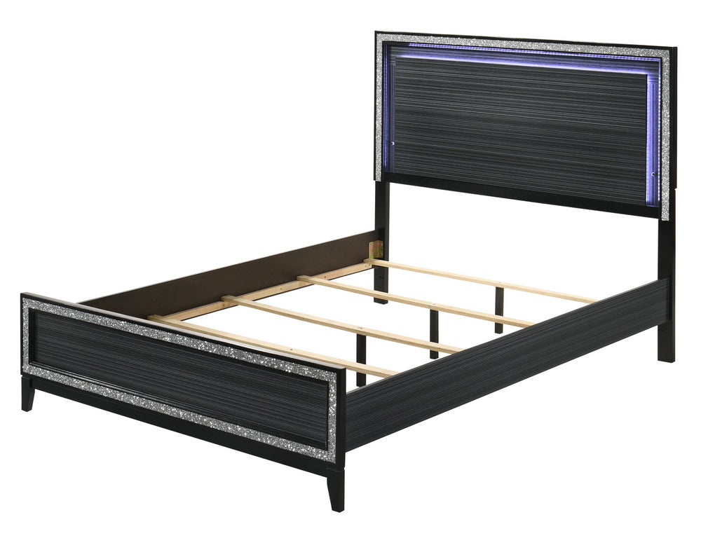 Haiden Black Wood King Bed with LED Aetna Stores