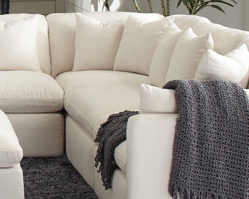 Hobson 5Pc Off White Fabric Modular Sectional with Ottoman Aetna Stores