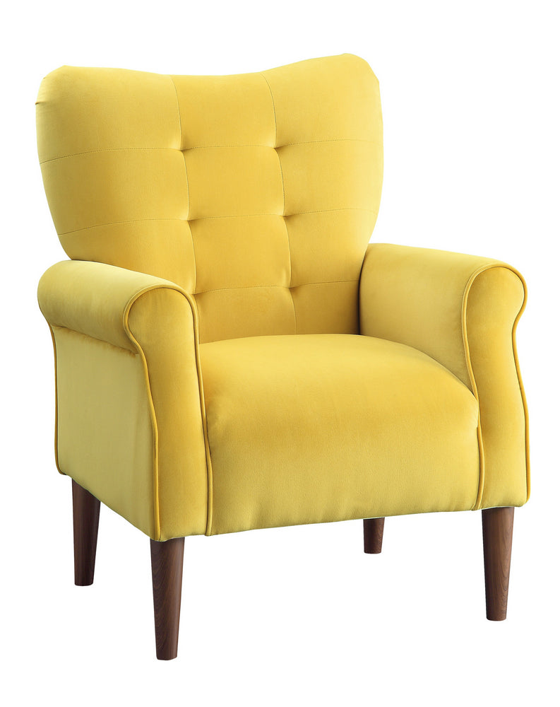 Kyrie Yellow Velvet Fabric Accent Chair Aetna Stores