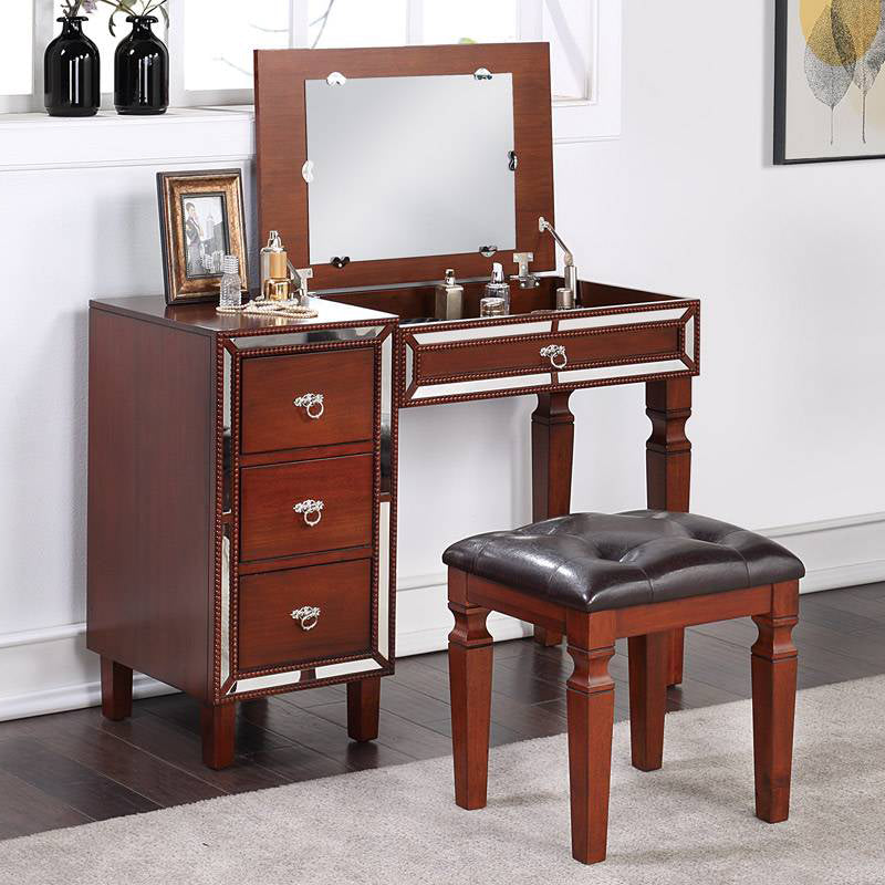 Liesel Cherry Wood Vanity Set with FlipTop Mirror Aetna Stores