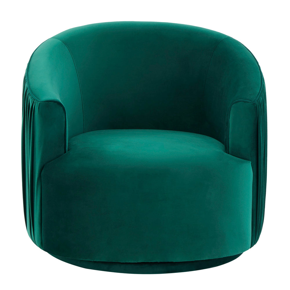 London Glam Forest Green Pleated Velvet Swivel Chair Aetna Stores