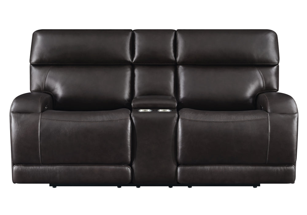 Longport Dark Brown Leather Power Recliner Loveseat Aetna Stores