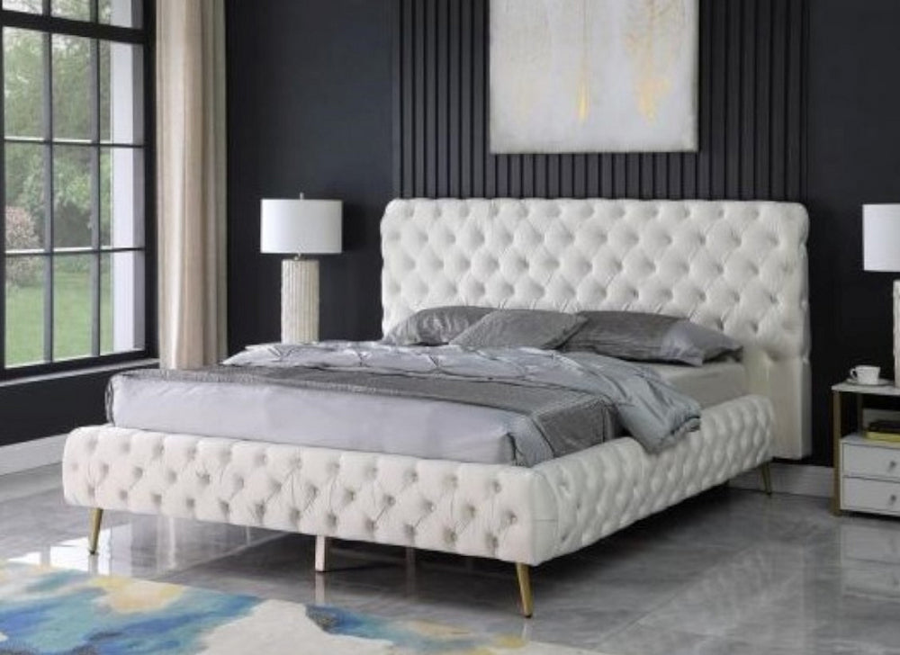 Madison Cream Velvet Queen Bed Aetna Stores