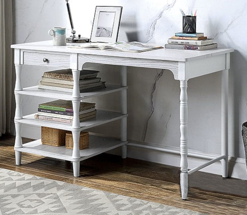 Moers White Wood Writing Desk w/ Open Shelves Aetna Stores