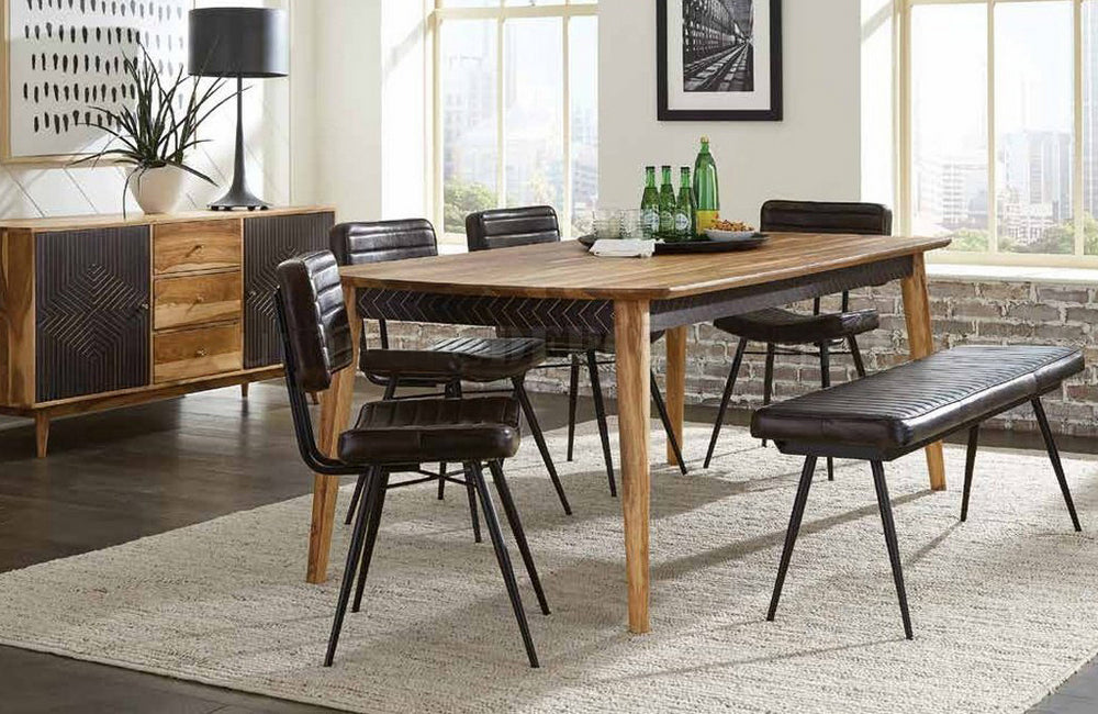 Noa Espresso Goat Leather/Black Metal Dining Bench Aetna Stores