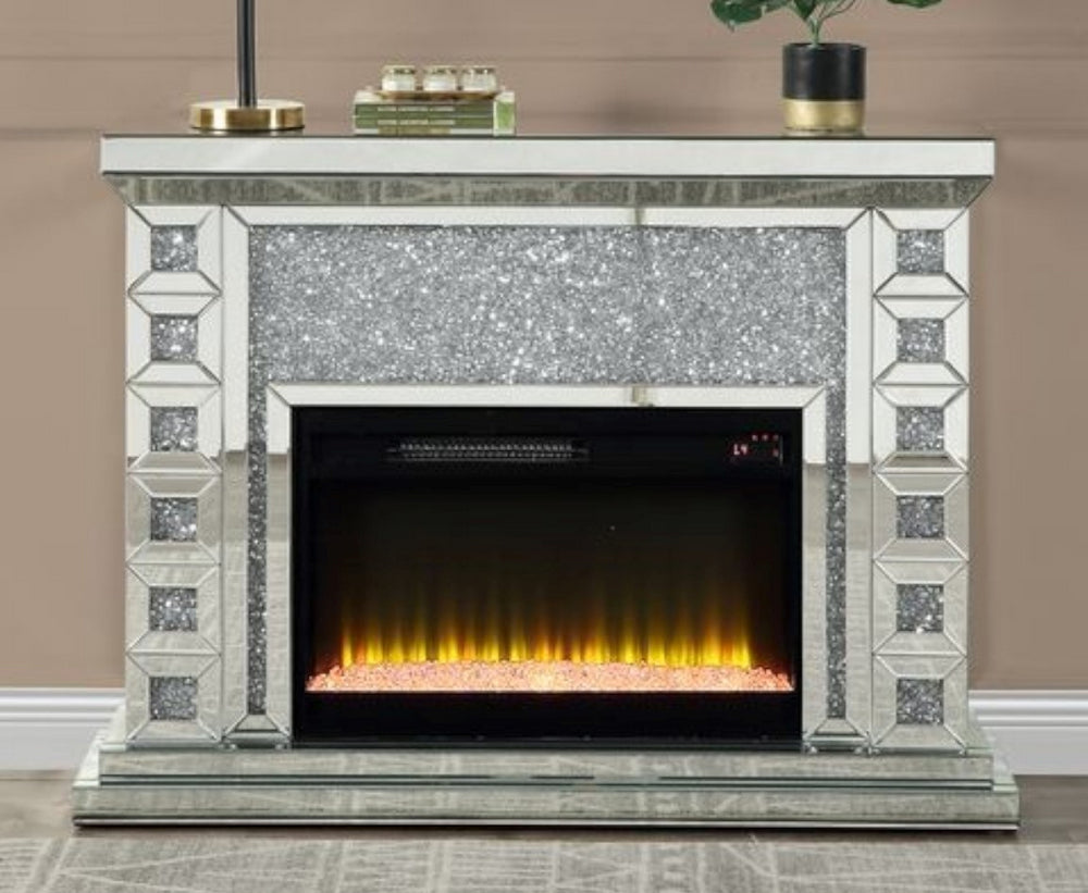 Noralie Mirrored Console Table with Fireplace & Faux Diamonds Aetna