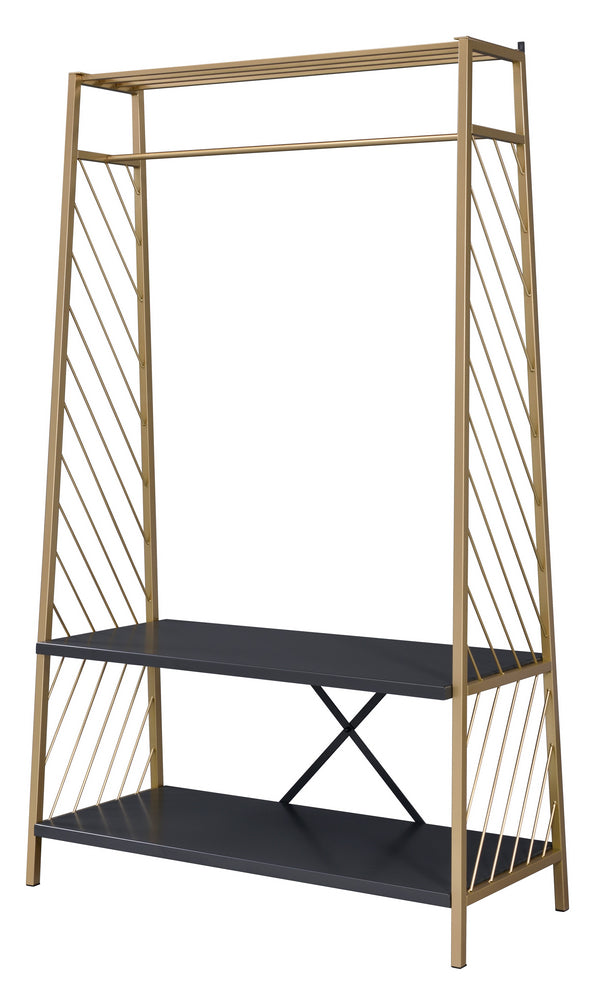 Pahor Gold/Black Metal Hall Tree with 2 Tier Shelf Aetna Stores