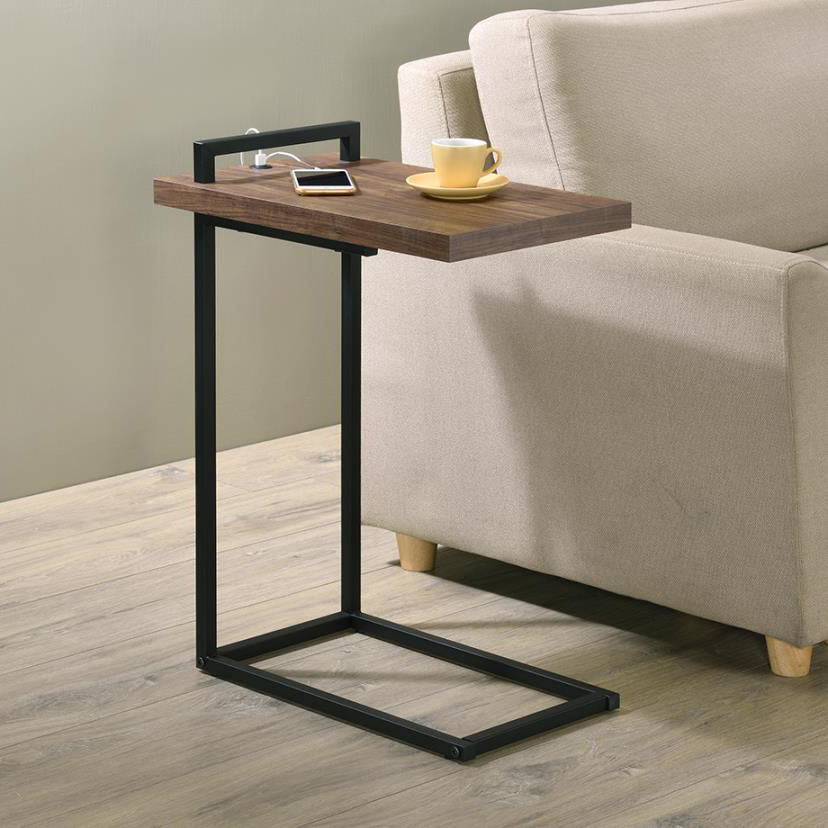 Qadim Aged Walnut Wood/Black Metal Snack Table Aetna Stores