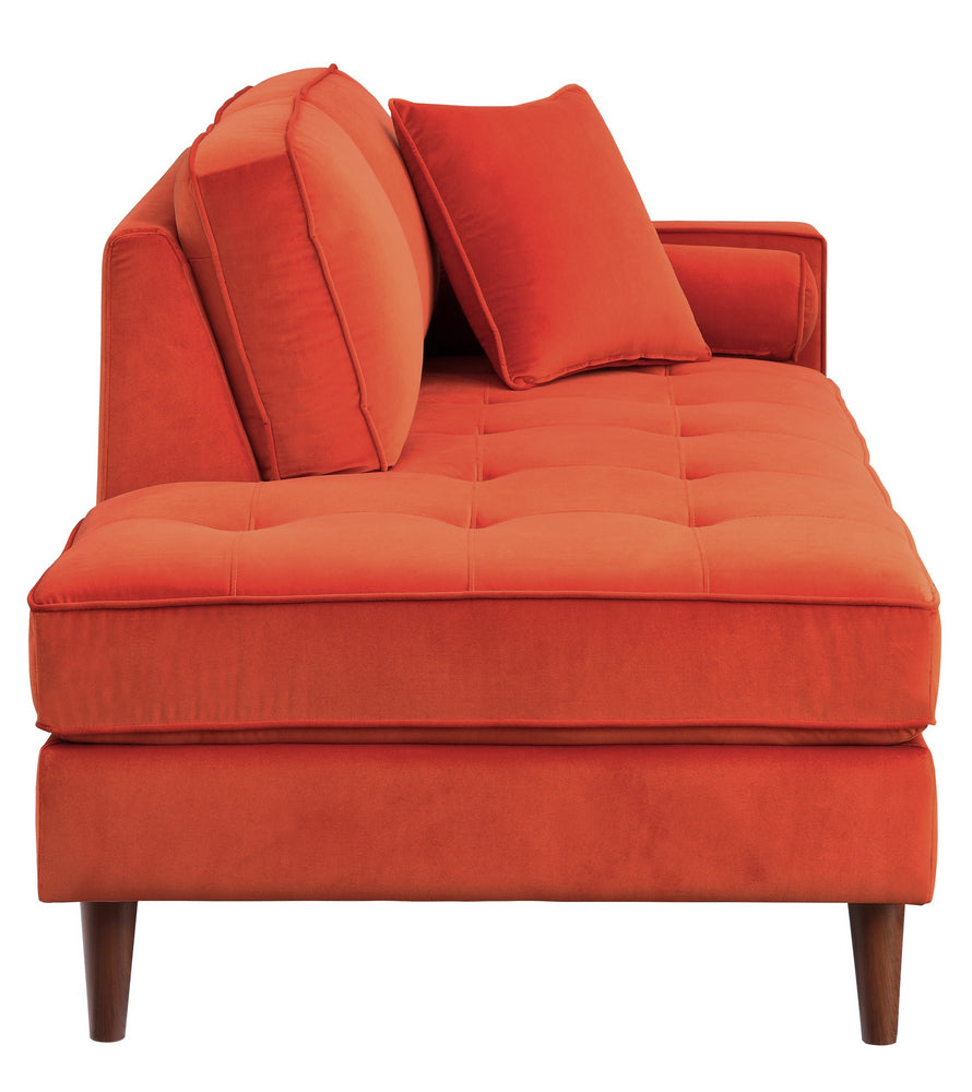 Rand Orange Velvet Fabric Chaise Aetna Stores