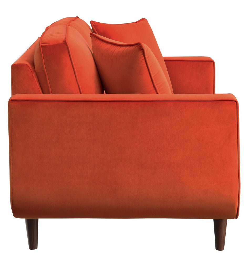 Rand Orange Velvet Fabric Loveseat Aetna Stores