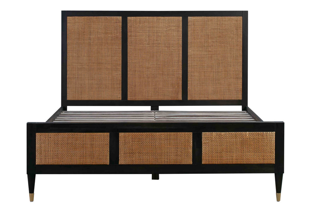 Sierra Noir Wood/Brown Rattan Queen Platform Bed Aetna Stores