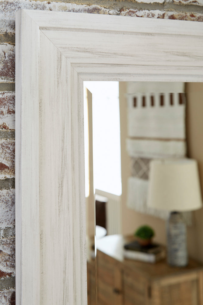 Jacee Antique White Wood Floor Mirror Aetna Stores