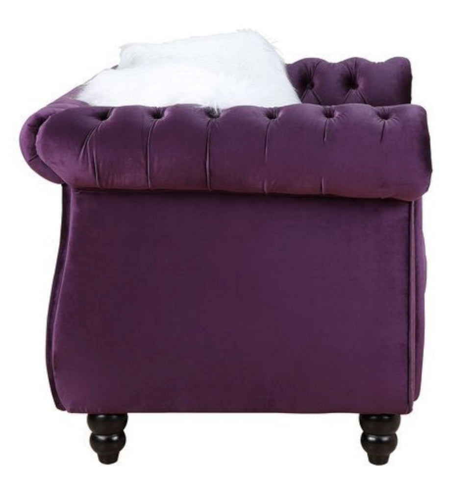Thotton Purple Velvet Tufted Sofa with Rolled Arms Aetna Stores