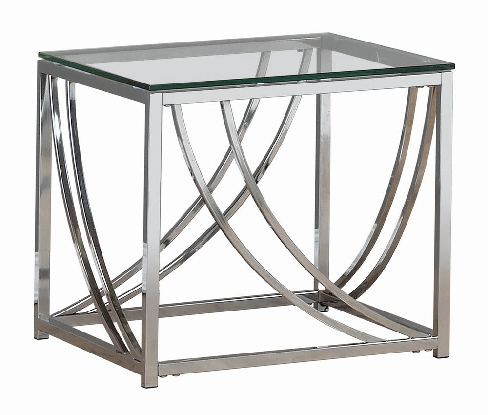 Tiziana 3Pc Clear Glass/Chrome Metal Coffee Table Set Aetna Stores