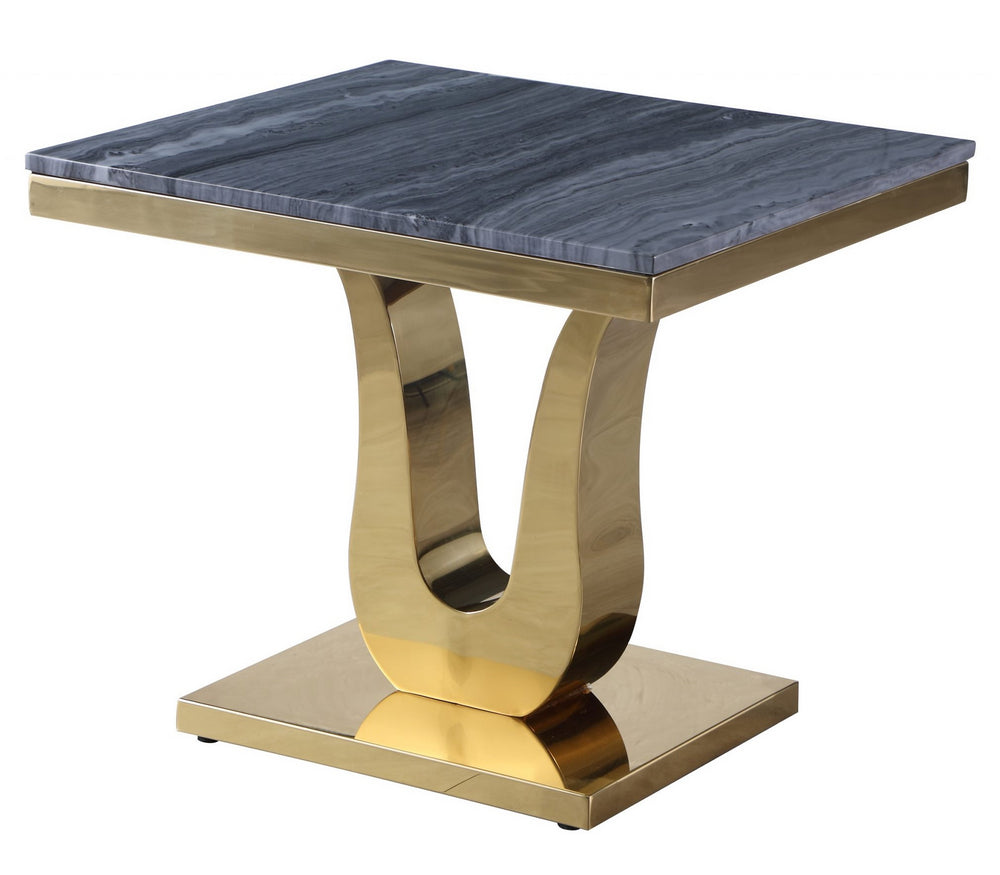 Tovia Dark Gray Marble/Gold End Table Aetna Stores