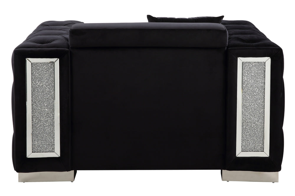 Trislar Black Velvet Tufted Chair with Mirrored Trim Aetna Stores