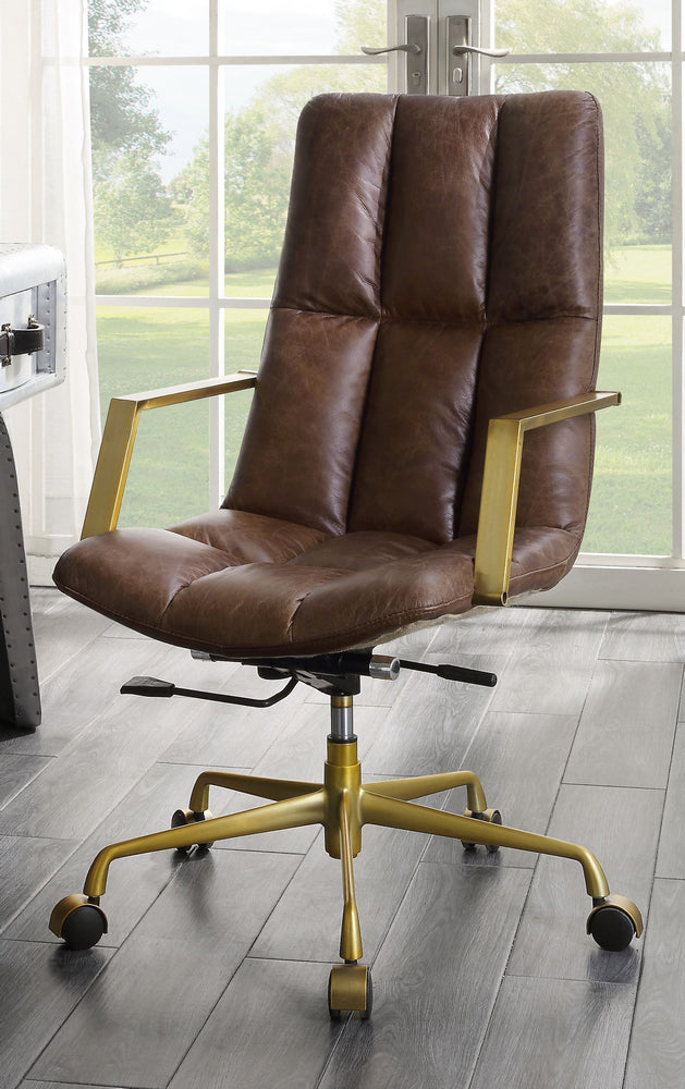 Rolento Espresso Top Grain Leather Executive Office Chair Aetna Stores