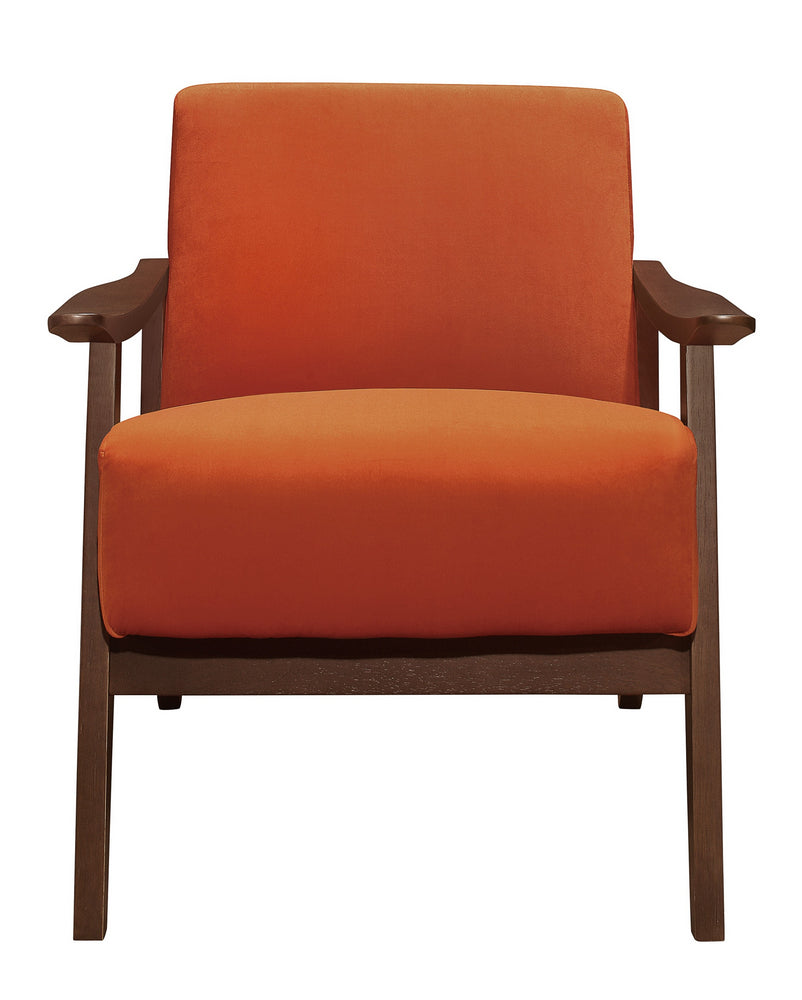 Carlson Orange Velvet Fabric Accent Chair Aetna Stores