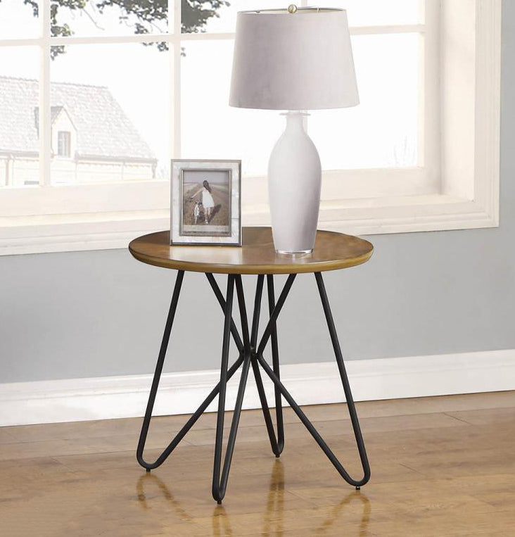 Kaelynn Dark Brown Wood/Black Metal End Table Aetna Stores
