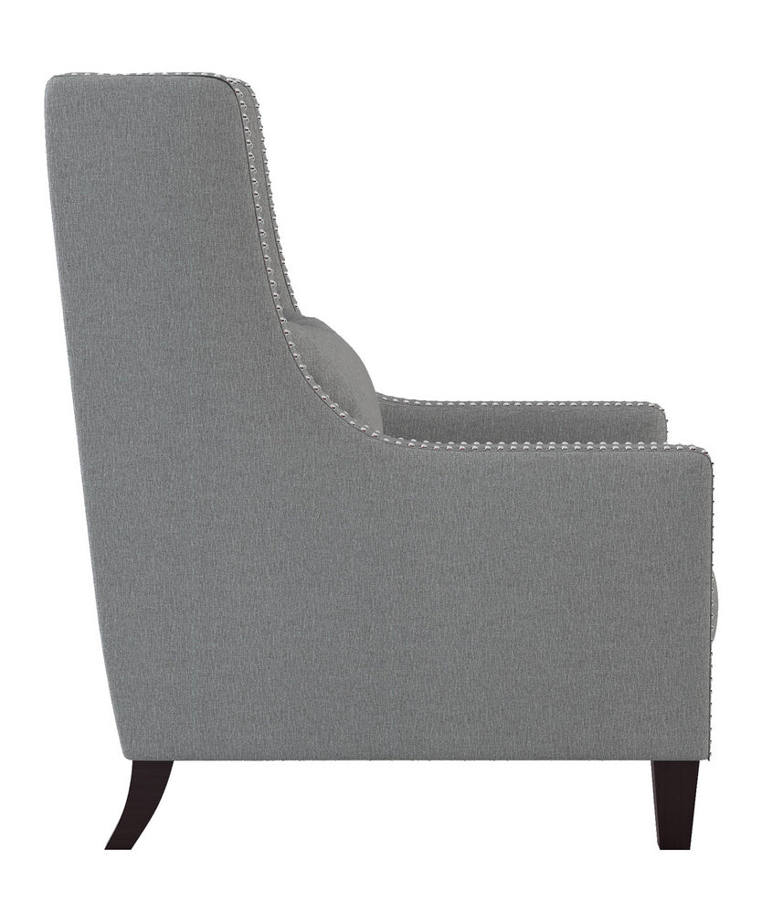 Keller Light Gray Linen Accent Chair with Nailheads Aetna Stores