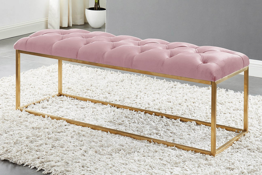 Krystle Pink Velvet/Gold Accent Bench Aetna Stores