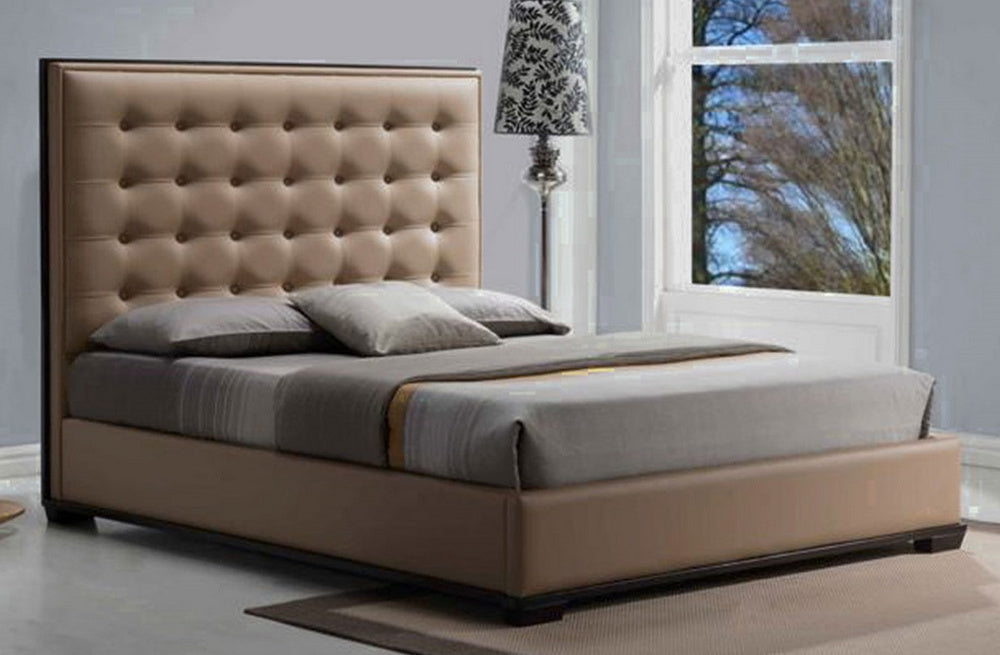 Nadia Pavilion Brown PU Leather Queen Platform Bed Aetna Stores