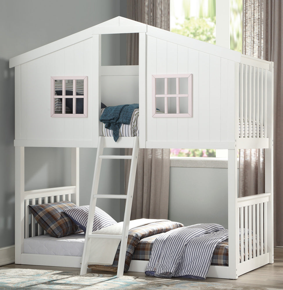 Rohan Cottage White Wood Twin over Twin Bunk Bed Aetna Stores