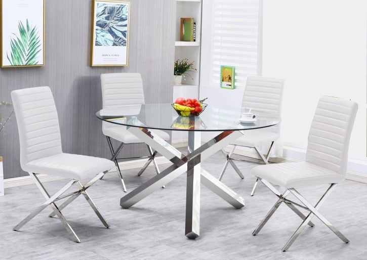Siana 5Pc White Faux Leather Dining Table Set Aetna Stores