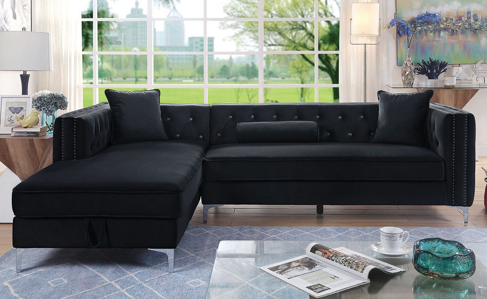 Amie 2Pc Black Flannelette LAF Sectional Sofa Aetna Stores