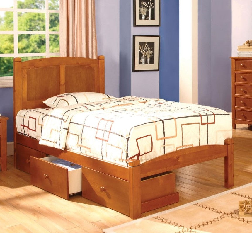 Cara Oak Wood Twin Bed with Drawers Aetna Stores