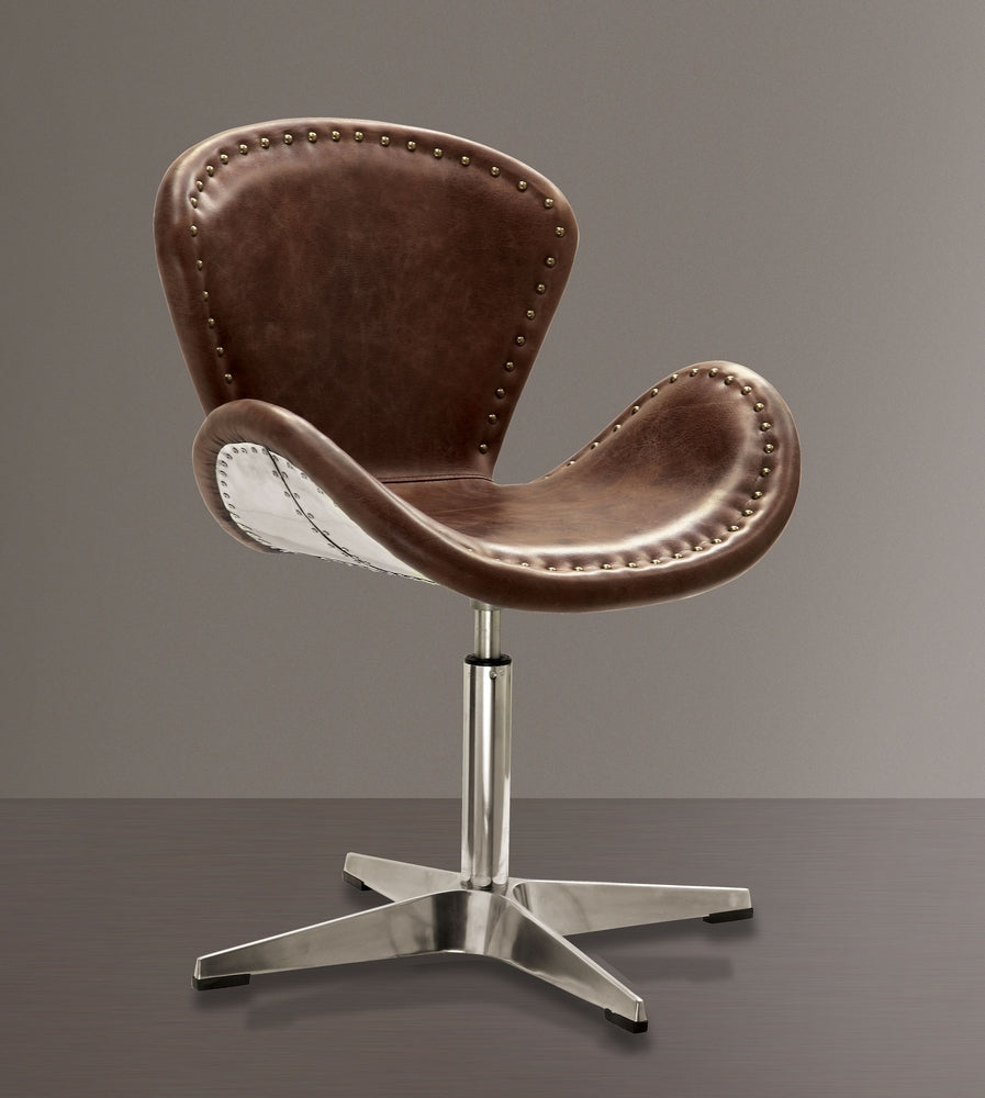 Brancaster Brown Top Grain Leather/Aluminum Office Chair Aetna Stores