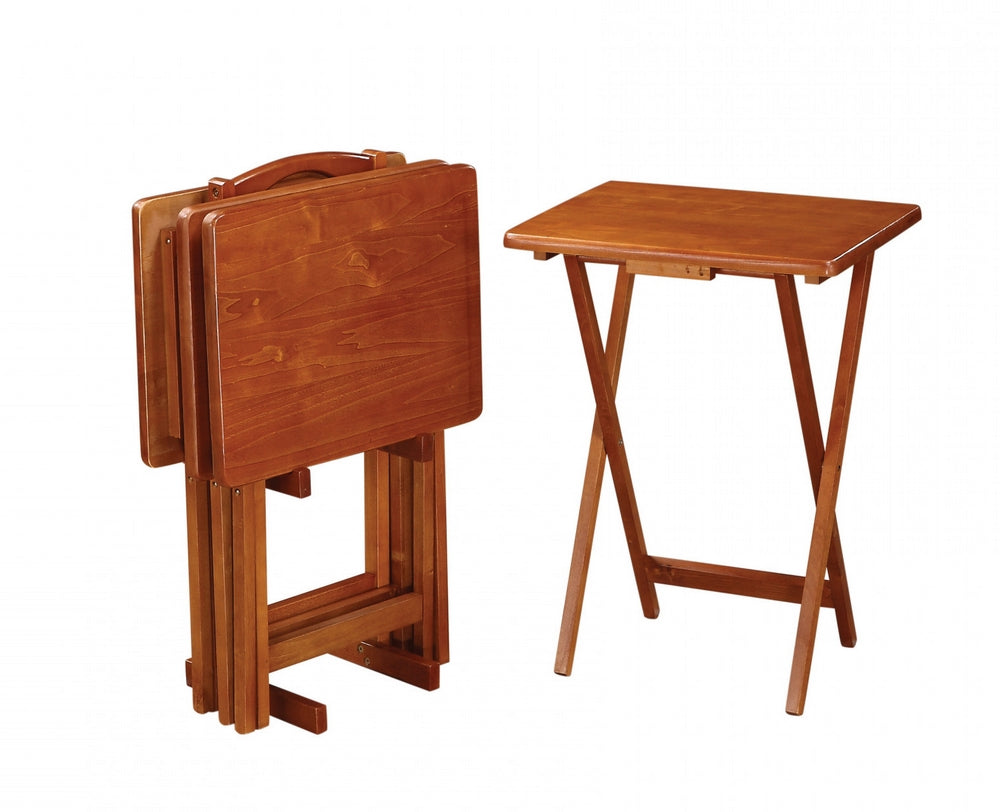 Alaia 5Pc Golden Brown Solid Wood Tray Table Set Aetna Stores