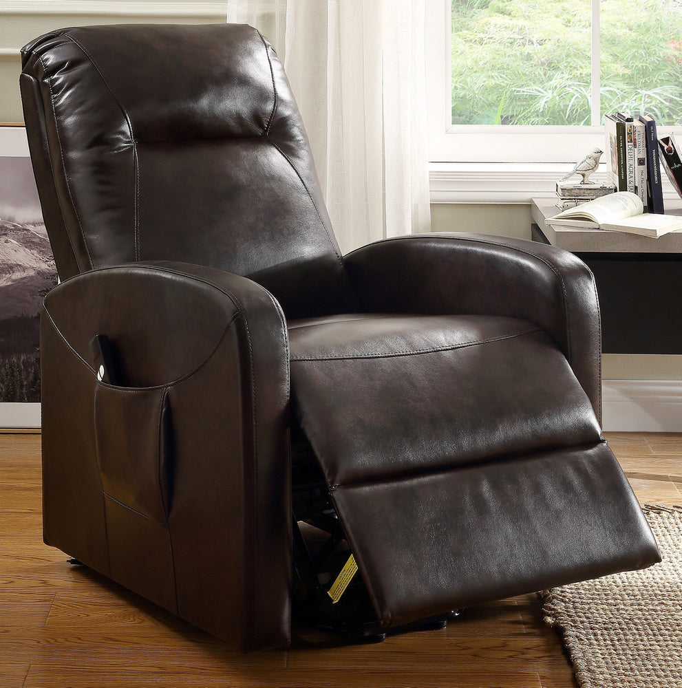 Kasia Espresso PU Leather Power Lift Recliner Aetna Stores