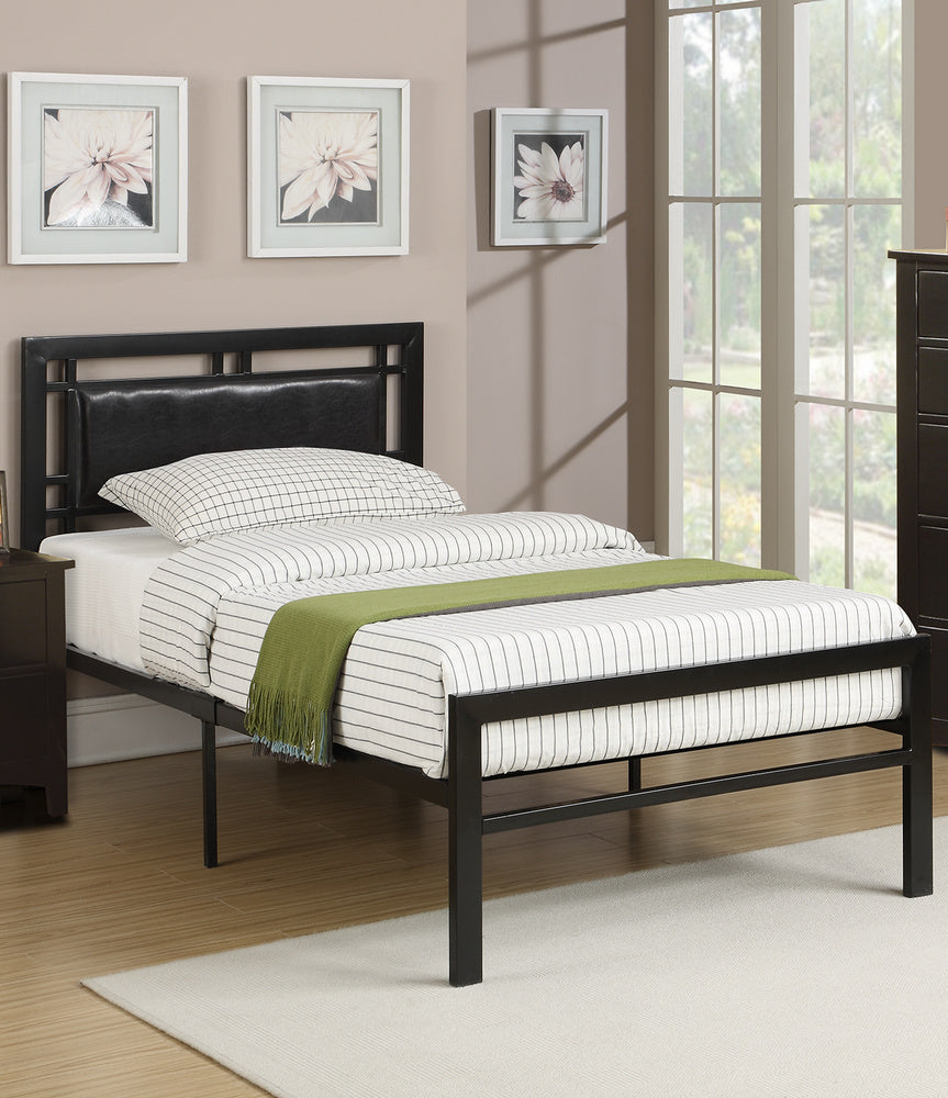 Imelda Black Metal Full Bed with Faux Leather Headboard Aetna Stores