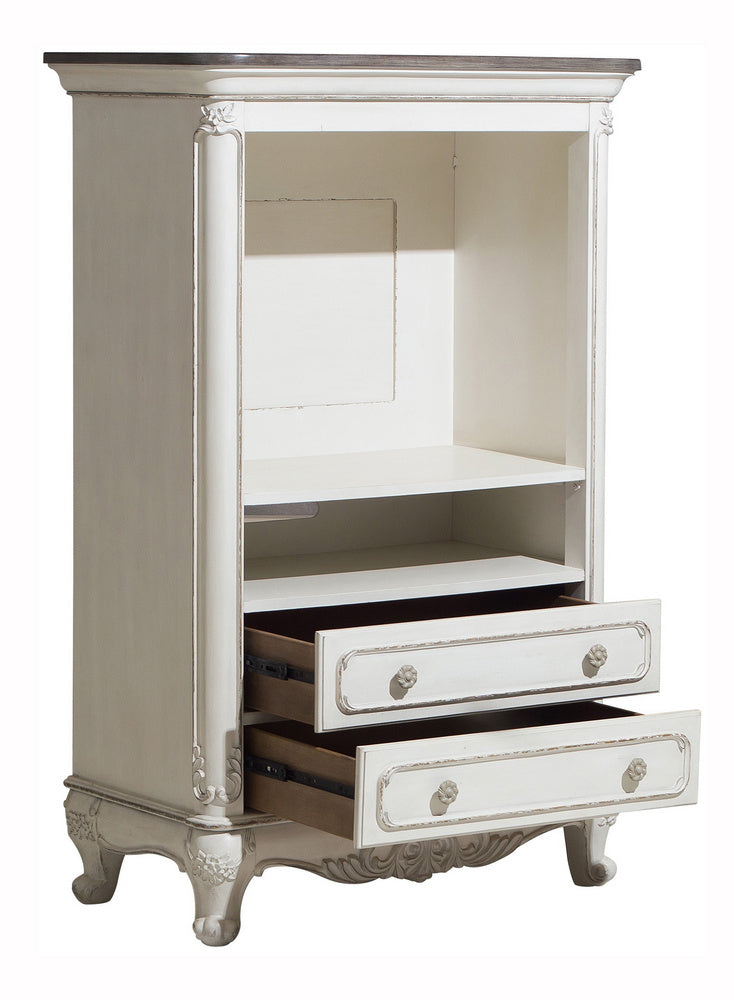 Cinderella Antique White/Grey Wood TV Armoire Aetna Stores