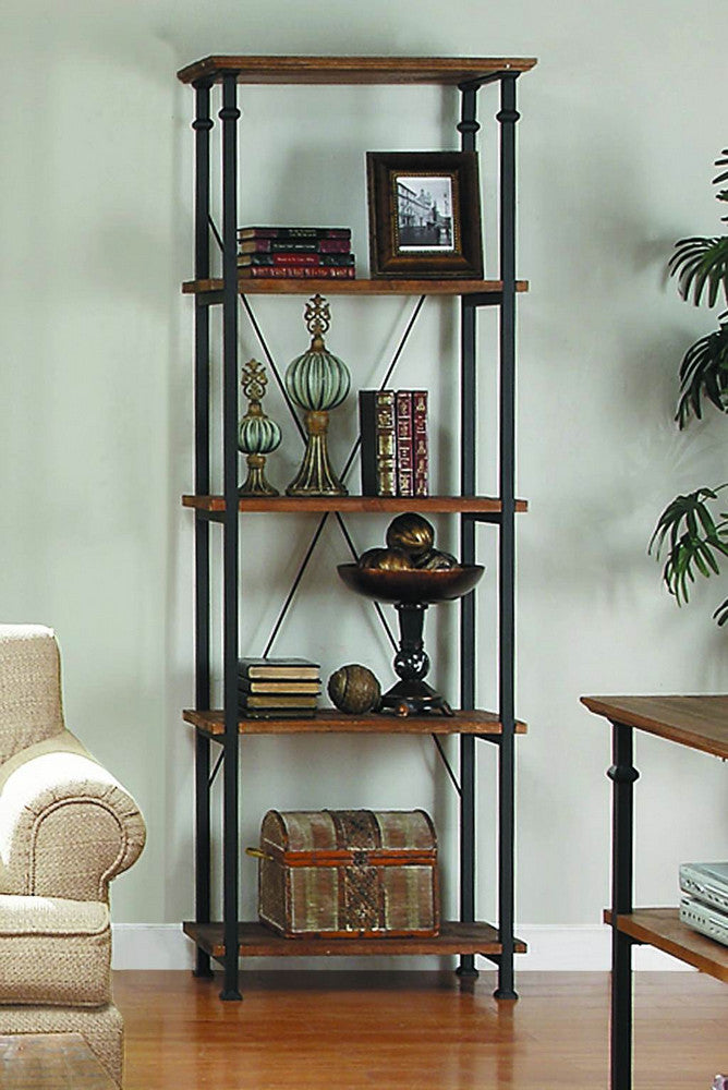 Factory Rustic Brown Wood/Black Metal Bookcase Aetna Stores