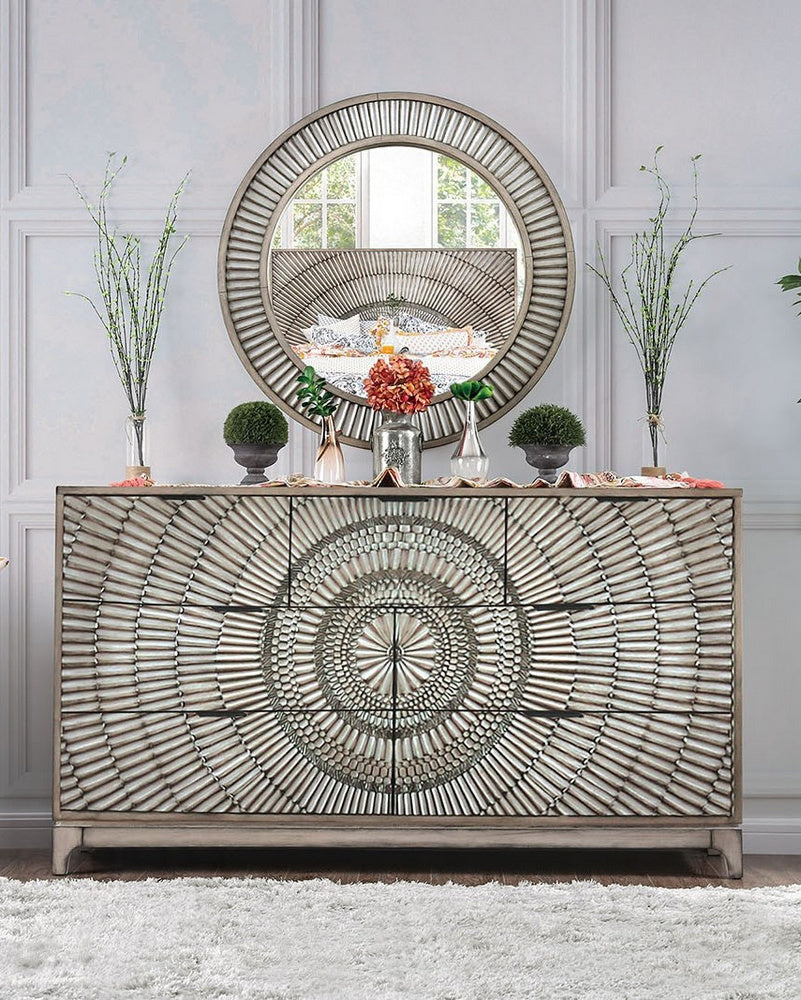 Kamalah Antique Gray Wood Round Dresser Mirror Aetna Stores