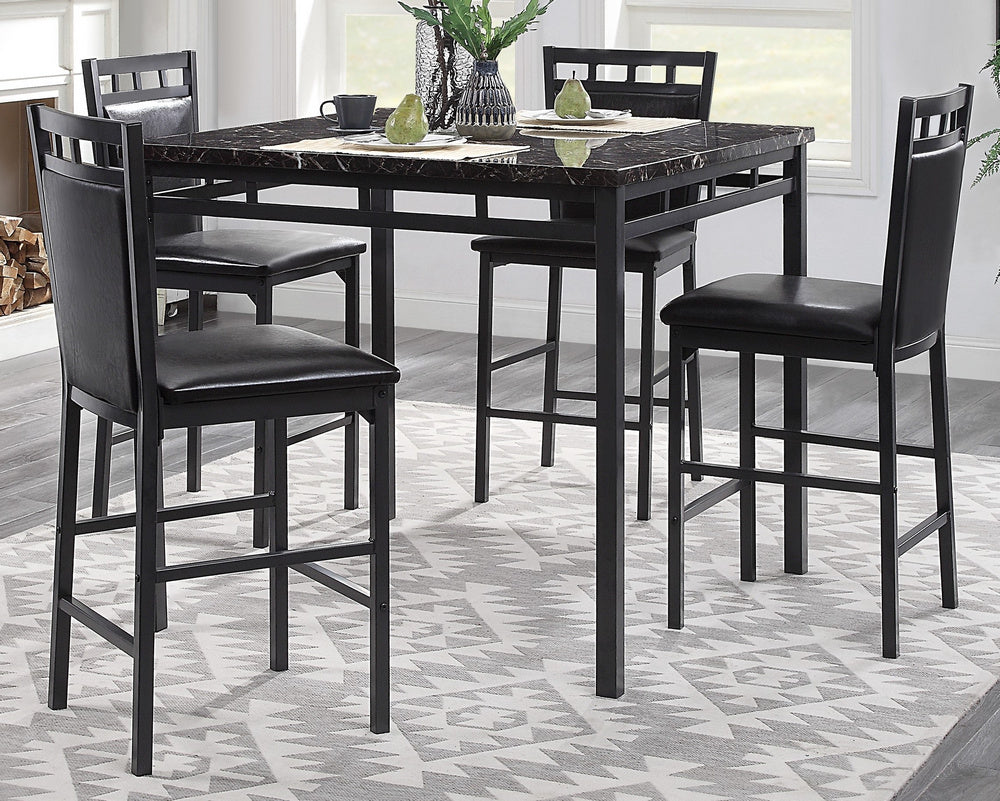Olney 5Pc Black Faux Marble Counter Height Table Set Aetna Stores