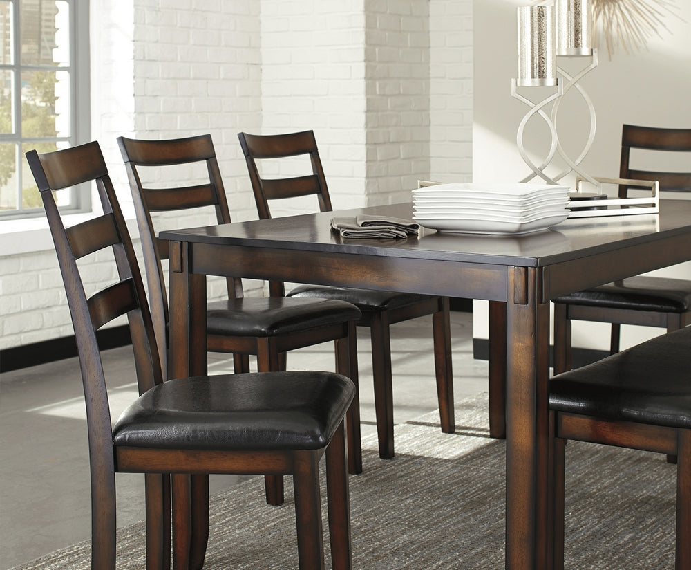 Coviar 6Pc Brown Wood/Faux Leather Dining Table Set Aetna Stores