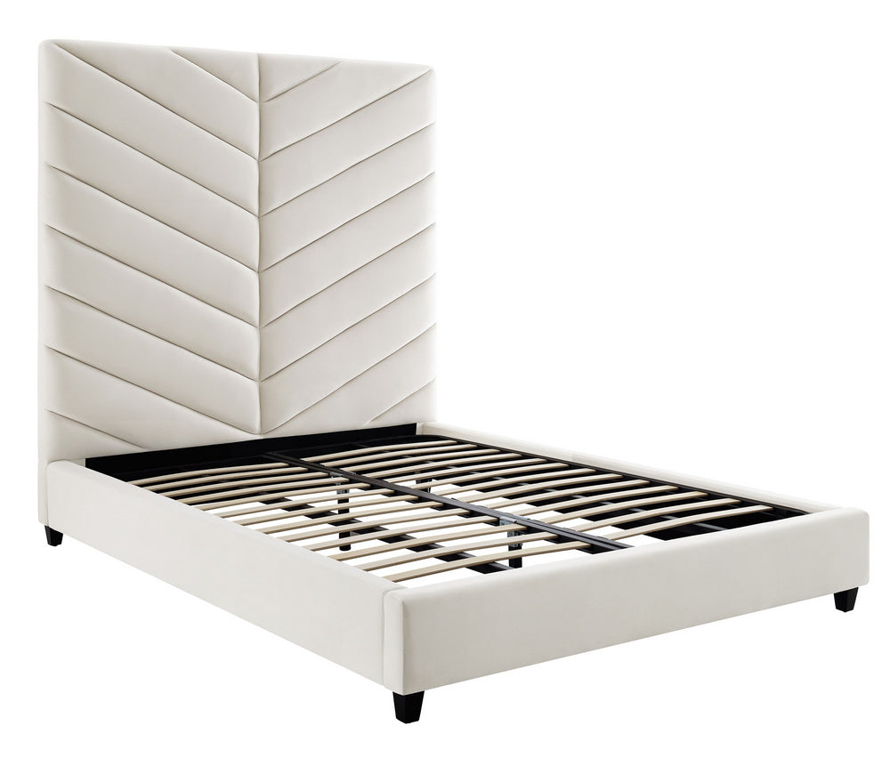 Javan Cream Plush Velvet Queen Bed Aetna Stores