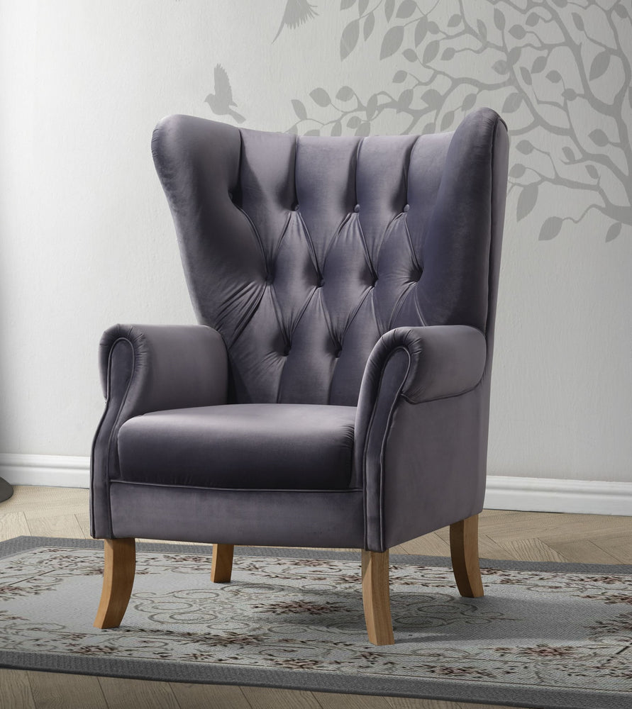 Adonis Gray Velvet Button Tufted Accent Chair Aetna Stores