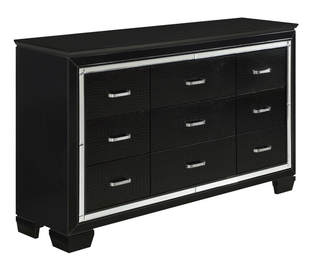 Allura Black Wood Dresser with Alligator Embossing Aetna Stores